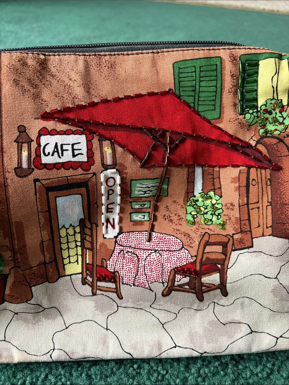 Canvas Cafe Scene Shoulder Bag in Multi-Color