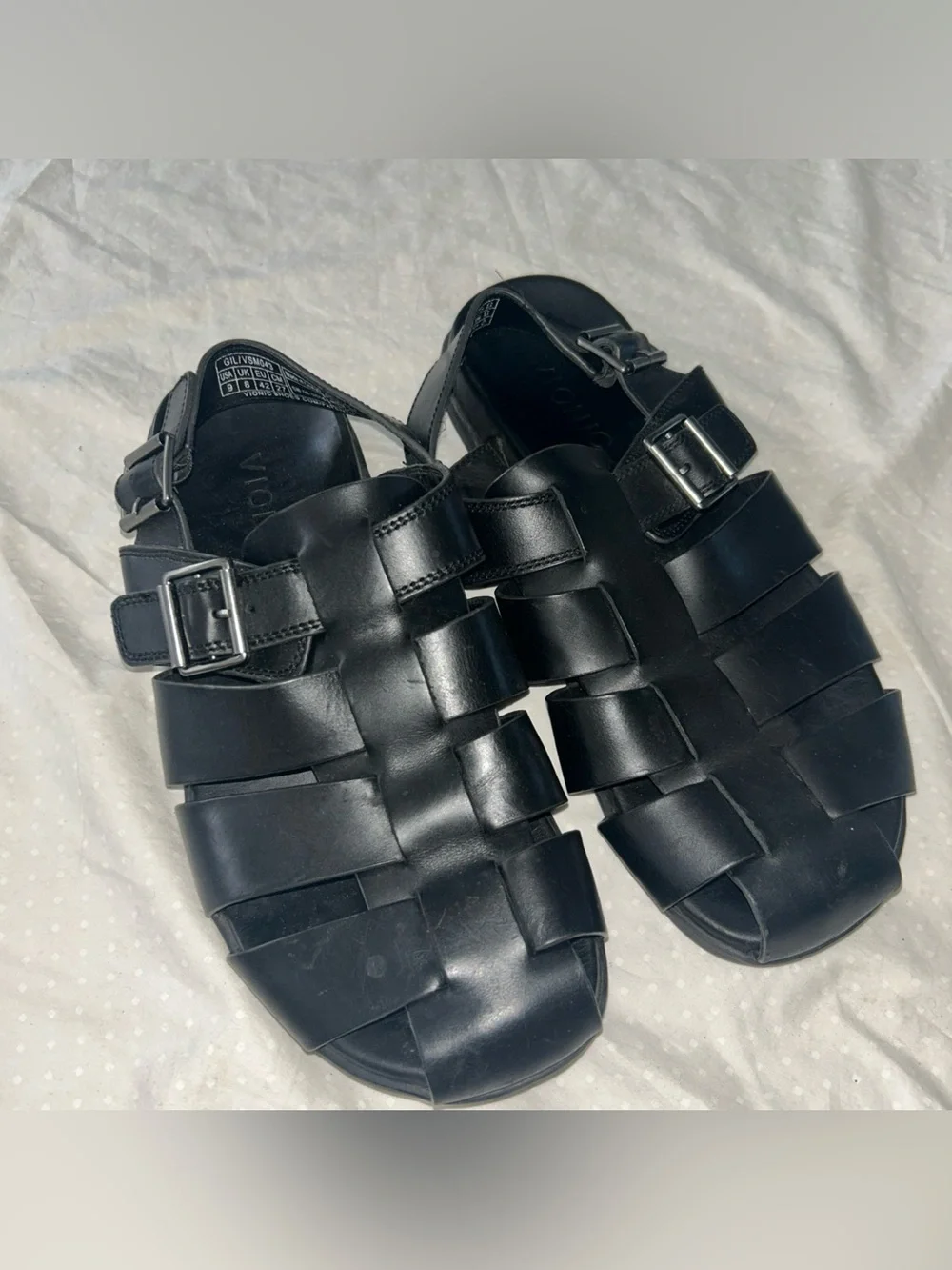 Vionic Men's Black Leather Fisherman Sandals Size 9