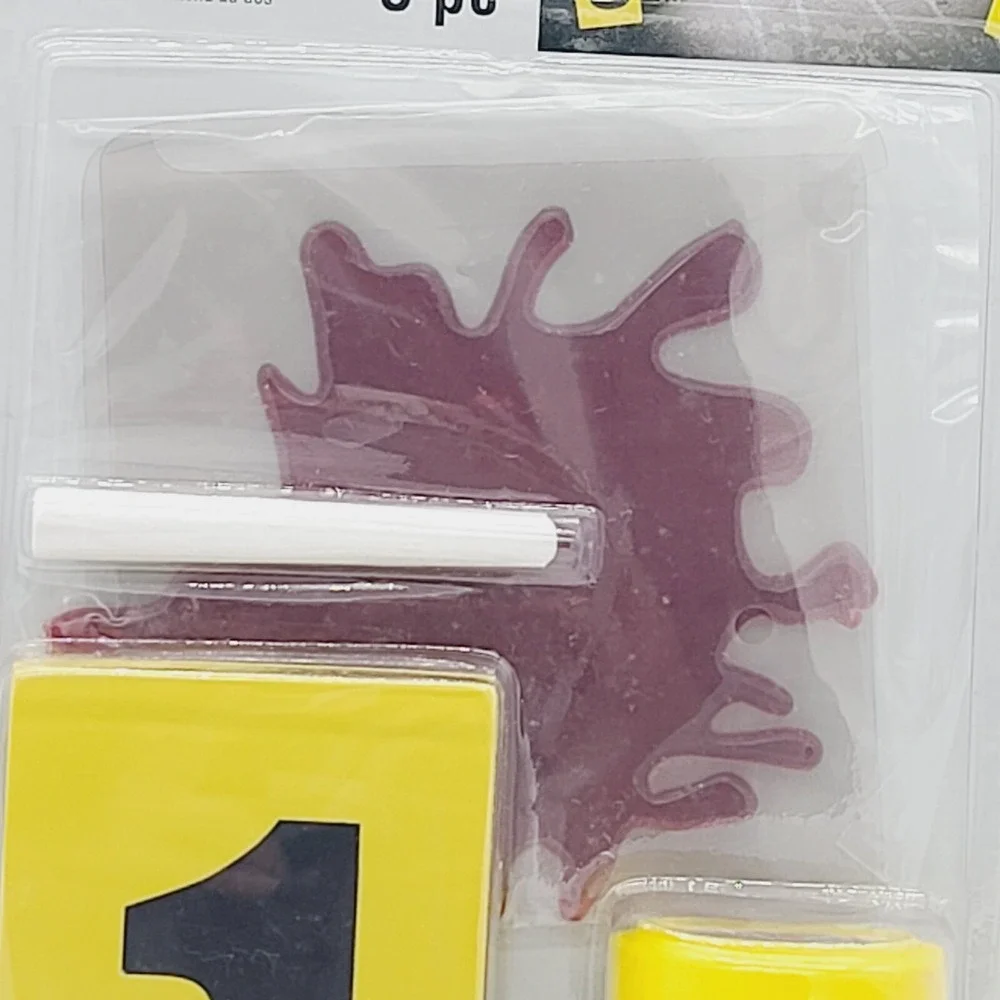 Crime Scene Kit 50ft Yellow Tape 5 Evidence Markers Chalk Blood Halloween Prop