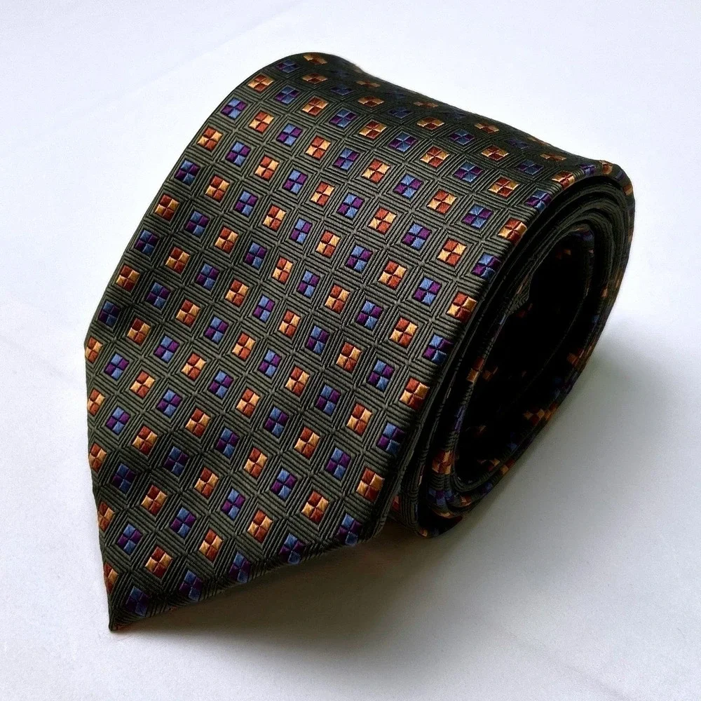 Tango Mens Geometric Square Pattern 100% Silk Necktie 60