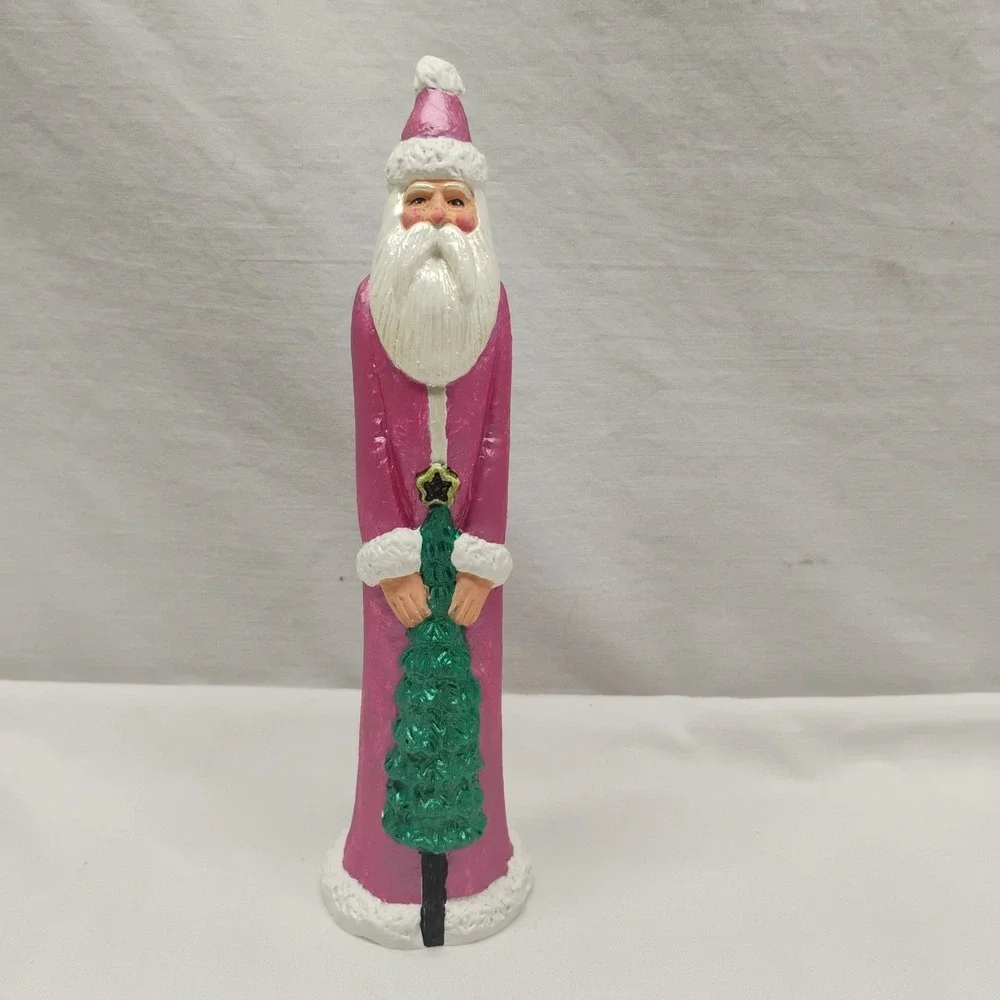 Vintage Folk Art PINK Rustic Santa 7.25