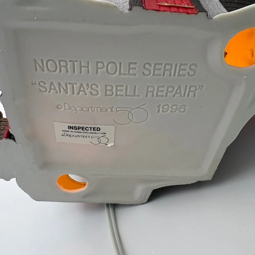 Department 56 North Pole Series Santa's Bell Repair Porcelain House Green Red