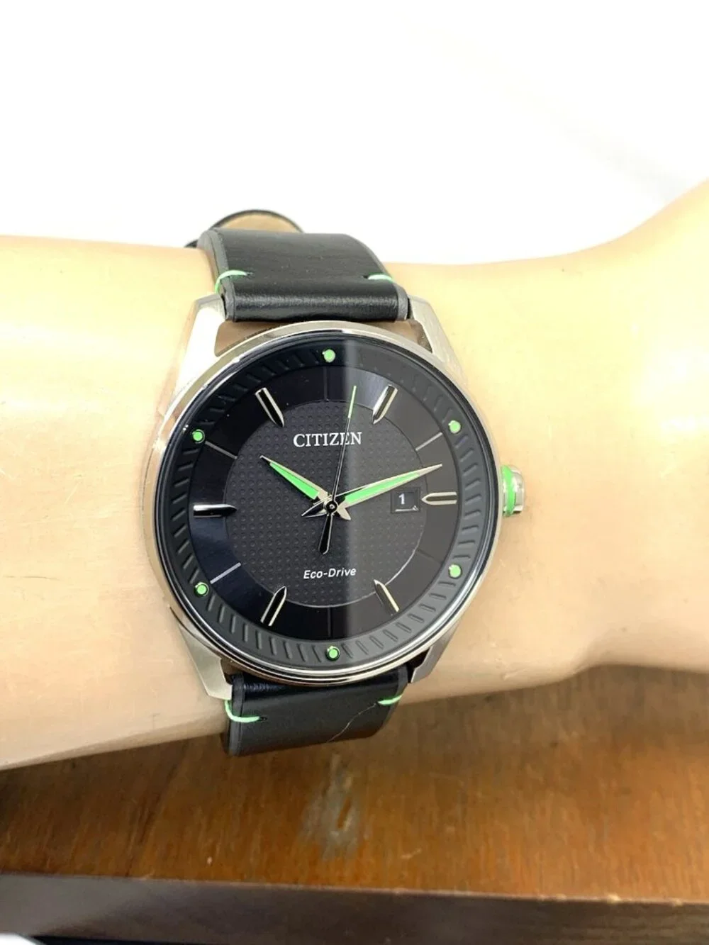Citizen Men's Watch BM6980-08E Eco-Drive Green Black Dial Leather Band 42mm