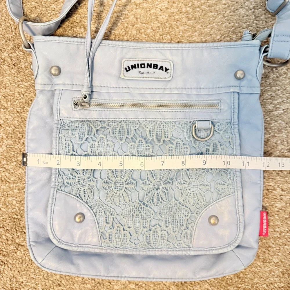 Vintage Faux Leather UnionBay Y2K Blue Lace Crossbody Purse 90s Small Adjust