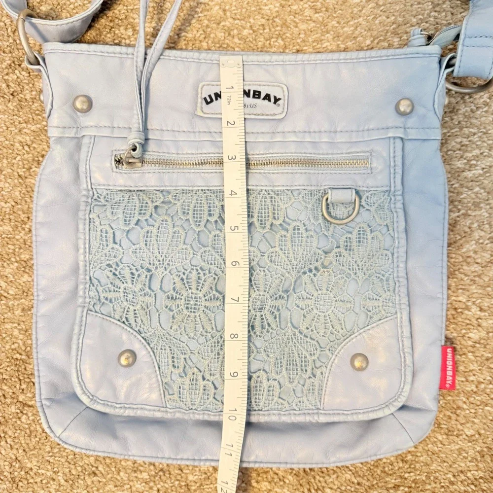 Vintage Faux Leather UnionBay Y2K Blue Lace Crossbody Purse 90s Small Adjust