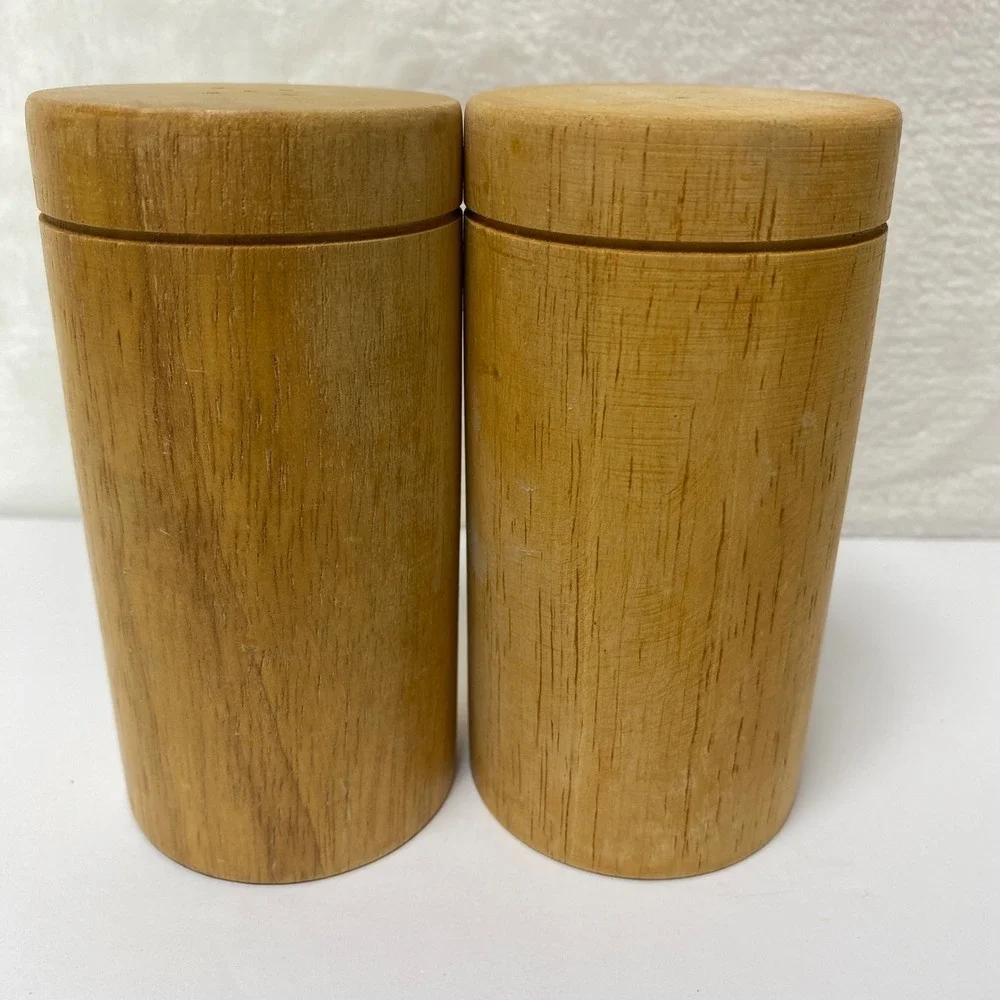 Vintage Wooden‎ Salt and Pepper Shakers Cylindrical Design