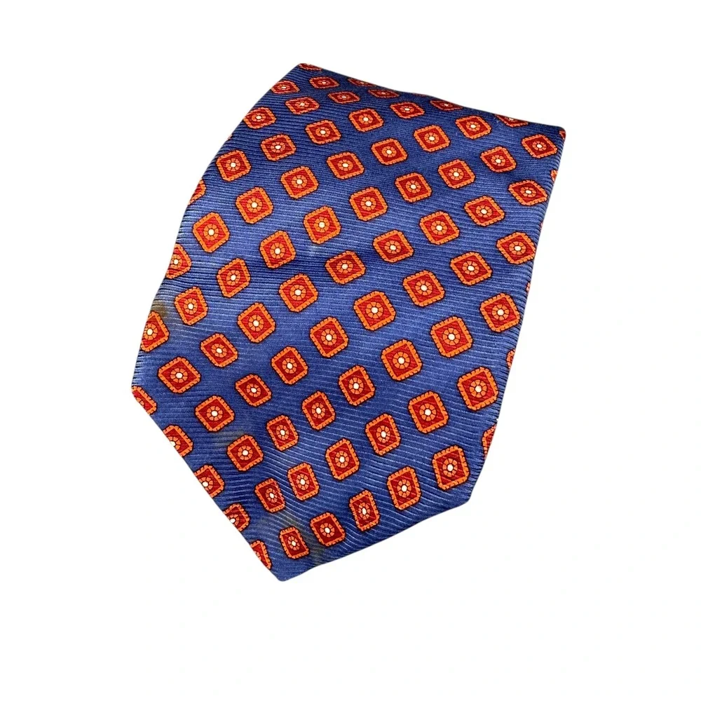 Brooks Basics Mens Blue Orange Geometric‎ Silk Necktie
