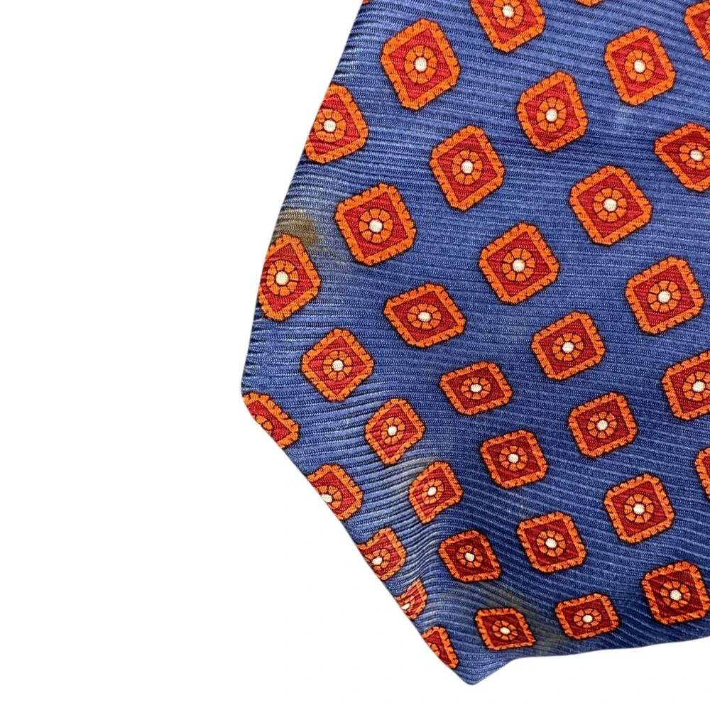 Brooks Basics Mens Blue Orange Geometric‎ Silk Necktie