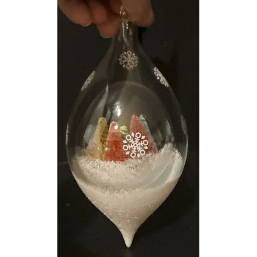 Robert Stanley Colorful Trees‎ Snow Scene Globe Tear Drop Christmas Ornament NEW