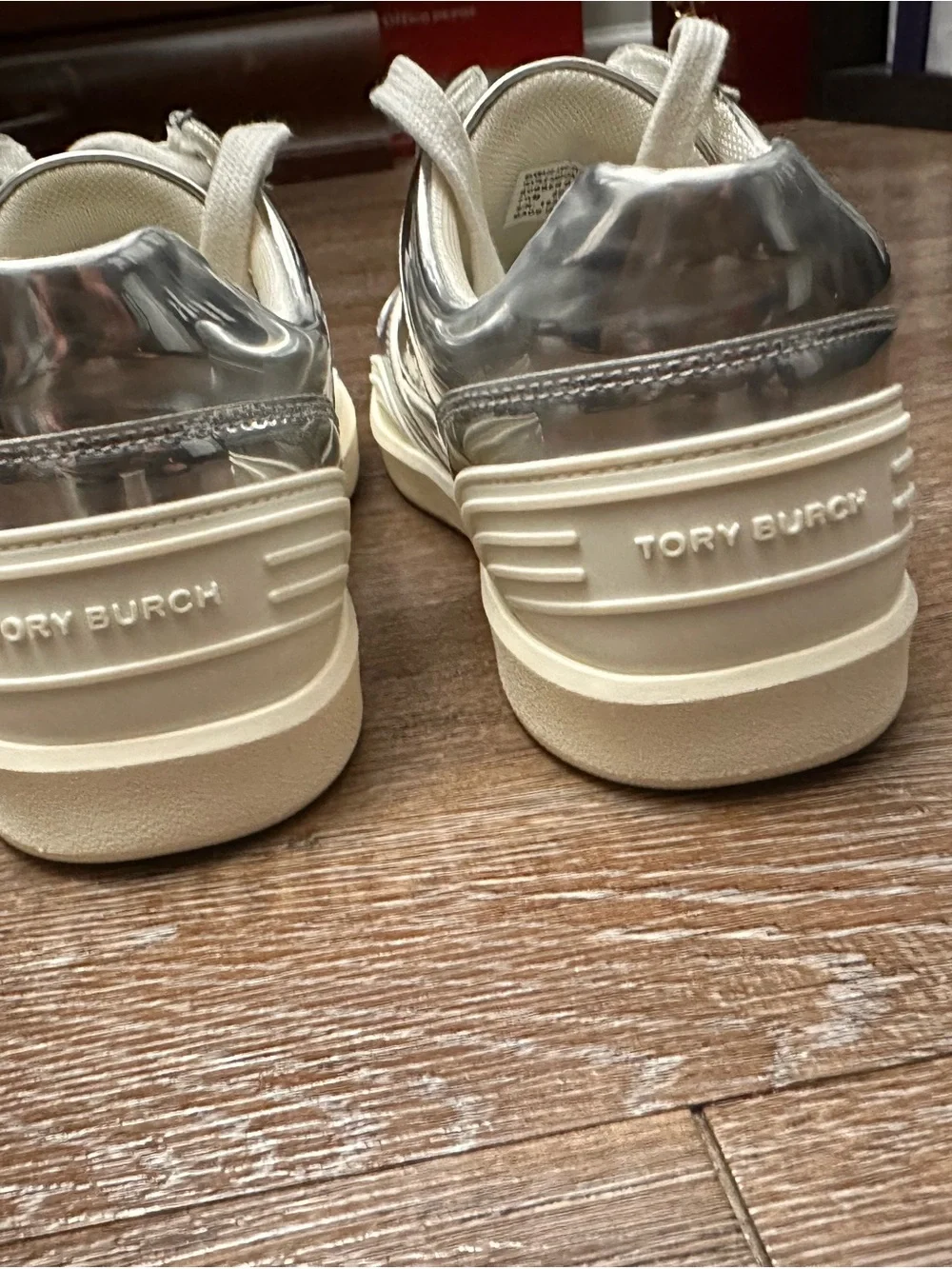 Tory Burch Women’s Silver Metallic Low Top Lace-Up Logo Sneakers Rubber