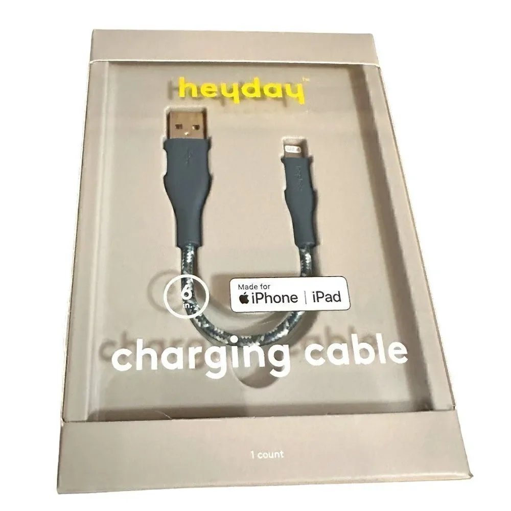Heyday Round Charging Cable compatible with iPhone to USB-A (Blue) 6 In.