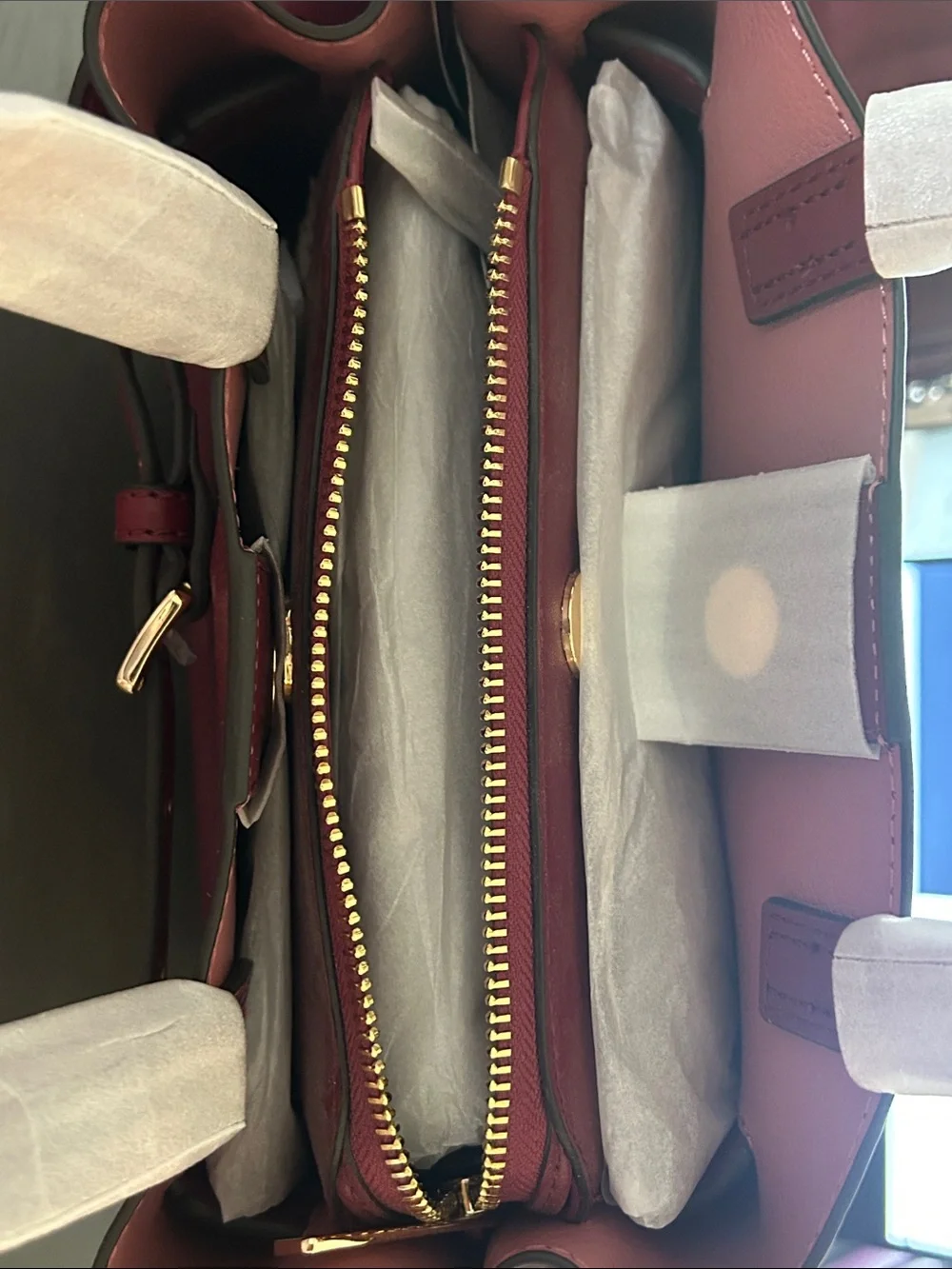Michael Kors Red Pebbled Leather Satchel with Gold Hardware
