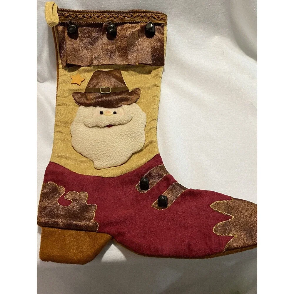 Stocking Christmas Cowboy Boot Christmas red boot With Santa Western Style Decor