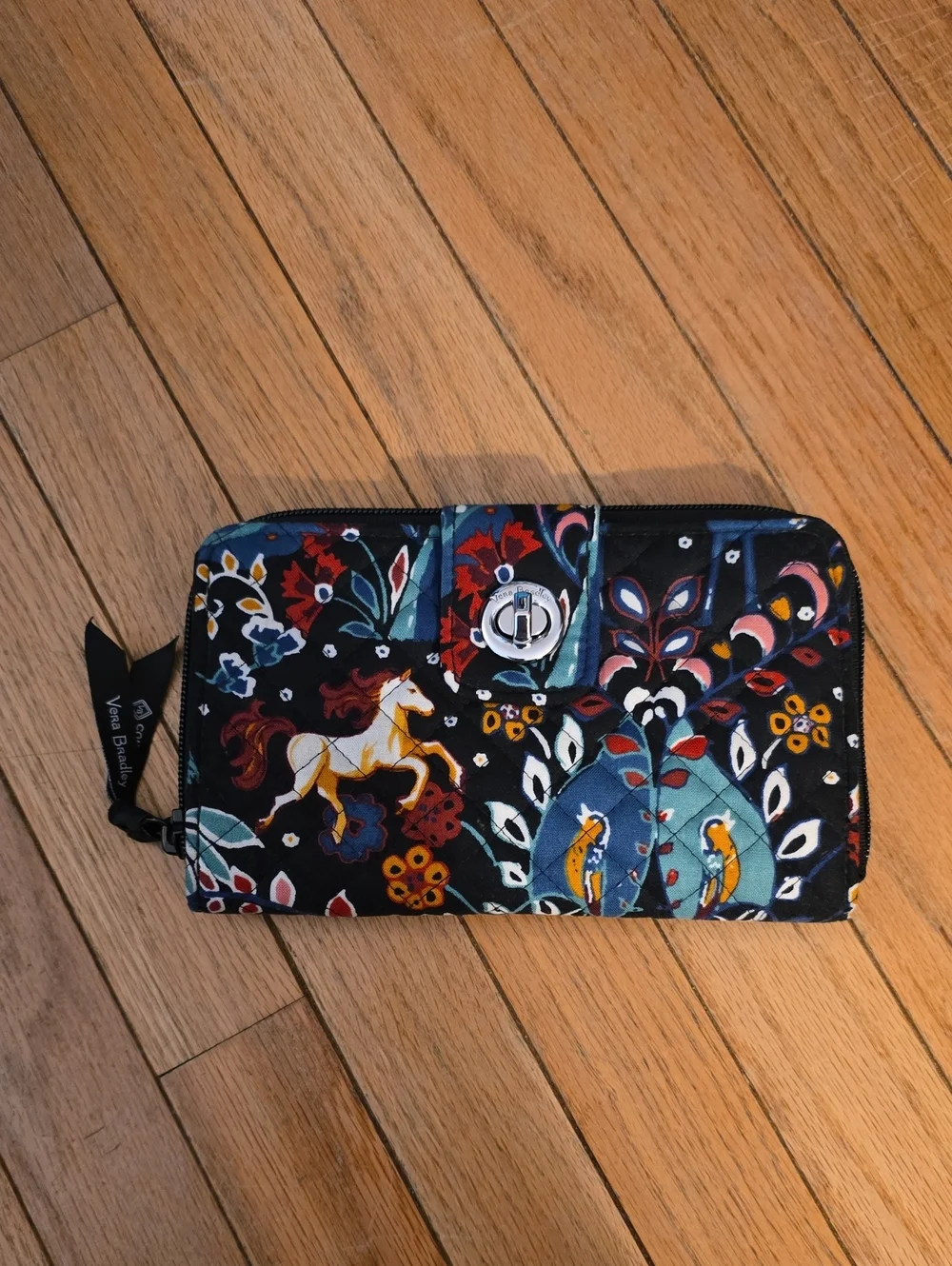 Vera Bradley Black Floral Horse Print Zip Wallet