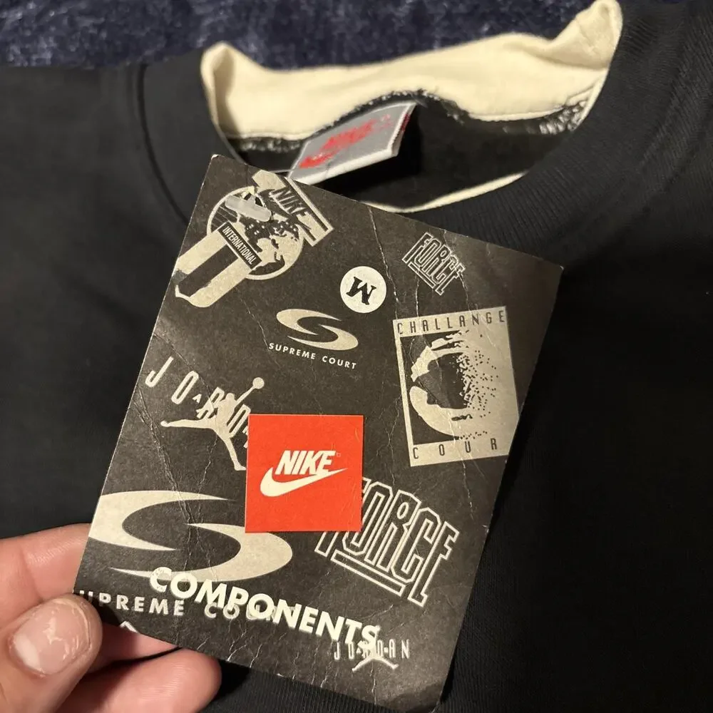 Vintage 90s Nike Components Black Crewneck Sweatshirt Chest Swoosh Large USA NWT