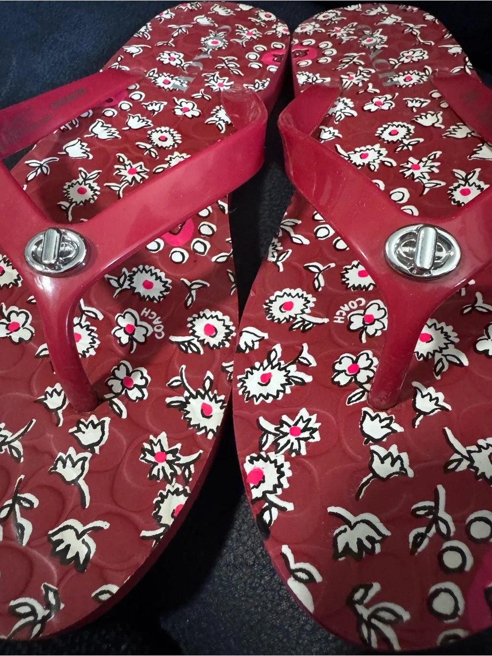 Coach Women's Red Floral Flip Flop Sandals