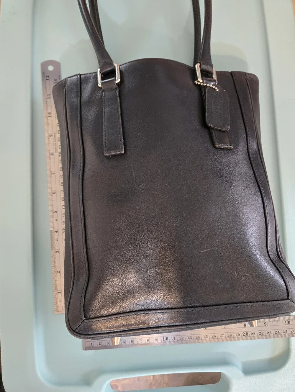 ​Vintage Coach Black Leather Bonnie Legacy Slim Tote Bag #9422