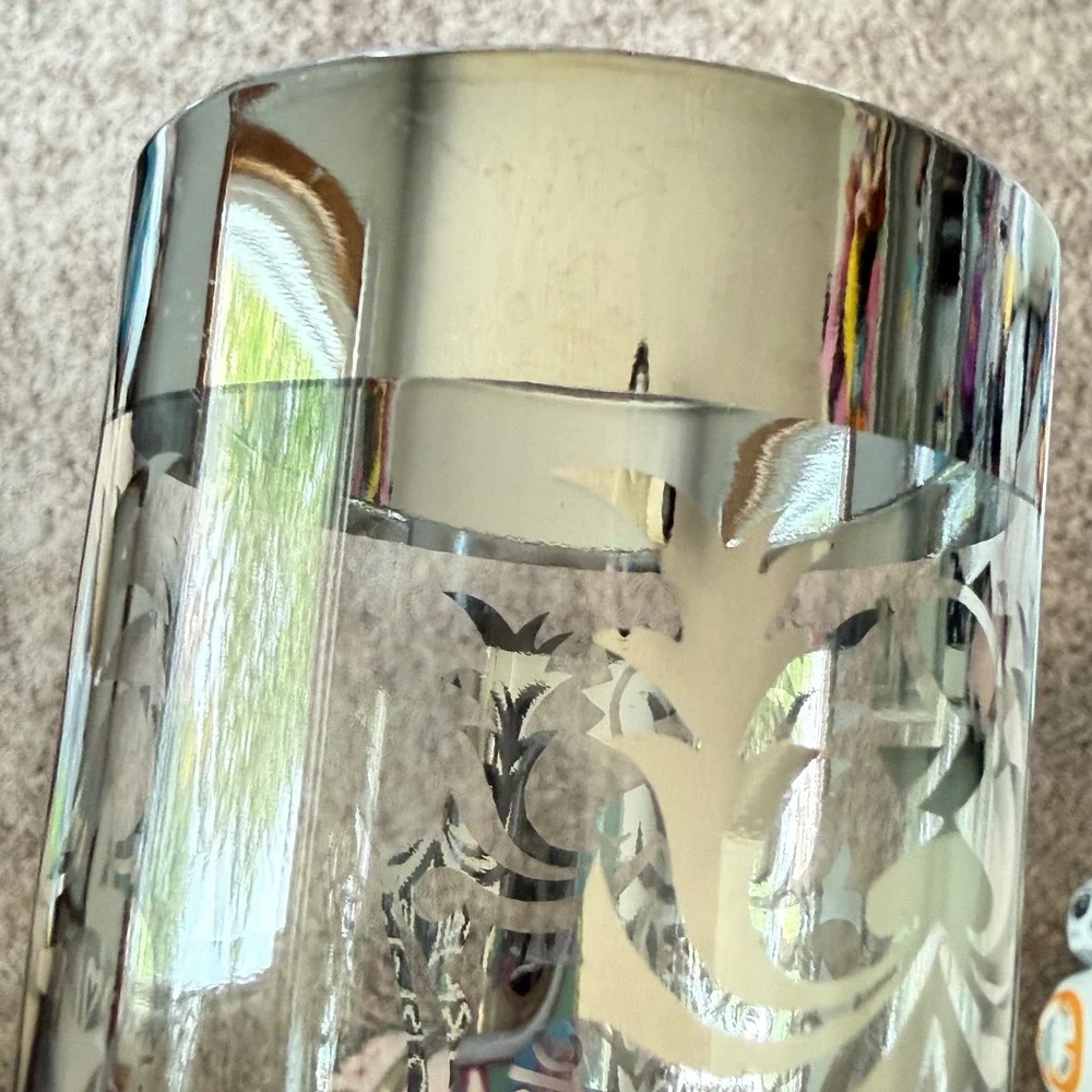 2 Vintage KIMIKO 60s Silver Knight Heraldic Crest Highball Glasses MCM Barware