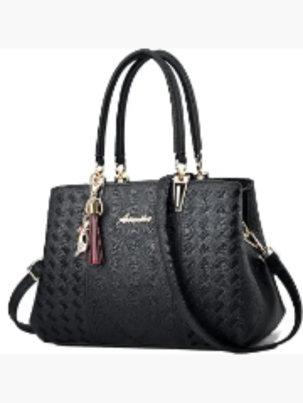 Faux Leather Satchel Tote Bag Women Shoulder Crossbody Handbag 7 Pockets