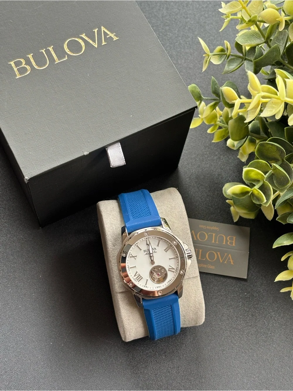 Bulova Silver Case Watch with Blue Strap