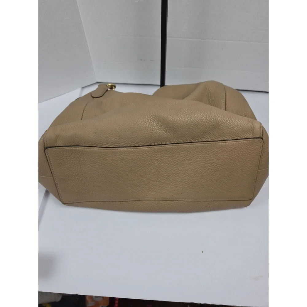 Coach Hallie Pebbled Leather Shoulder Bag Taupe Beige A2080-80268 READ
