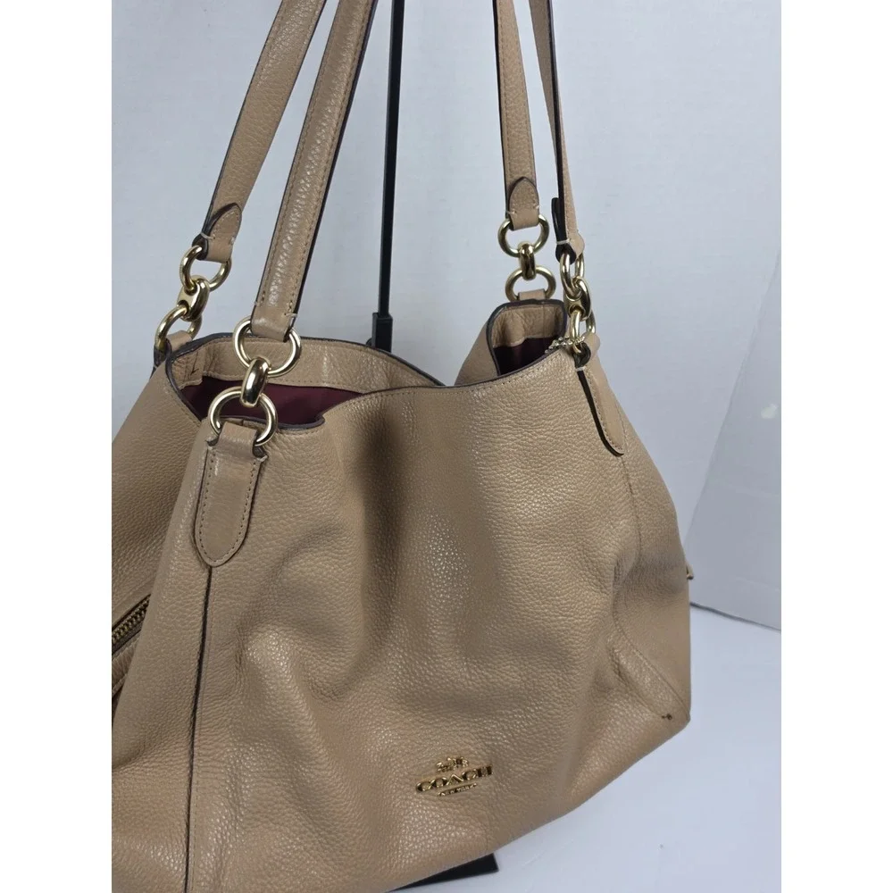 Coach Hallie Pebbled Leather Shoulder Bag Taupe Beige A2080-80268 READ