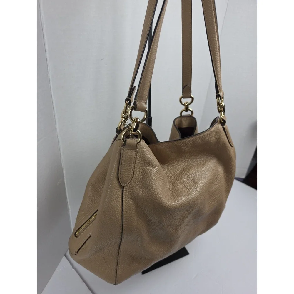 Coach Hallie Pebbled Leather Shoulder Bag Taupe Beige A2080-80268 READ