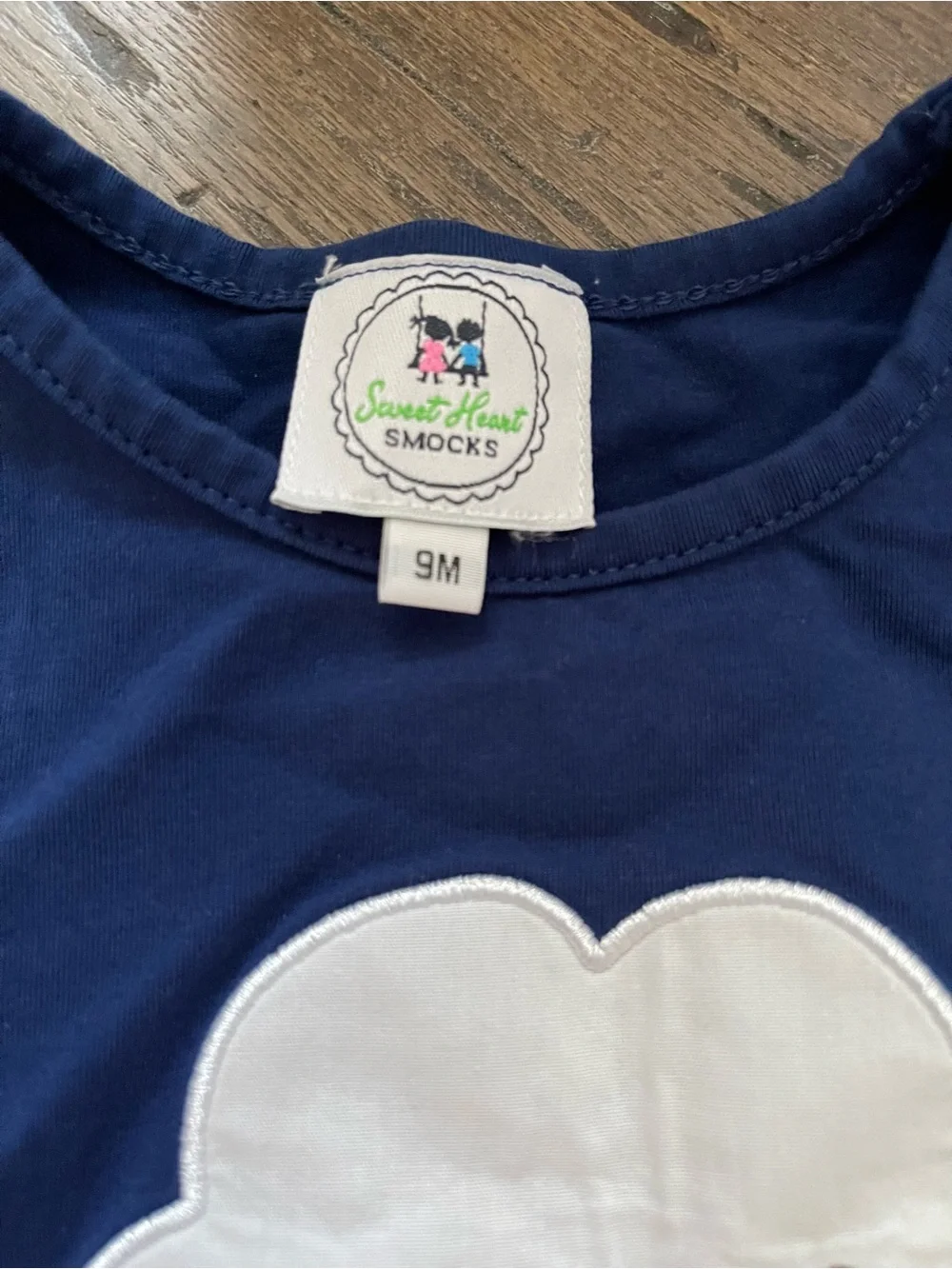 Sweet Heart Smocks Navy Tee with White Cotton Applique