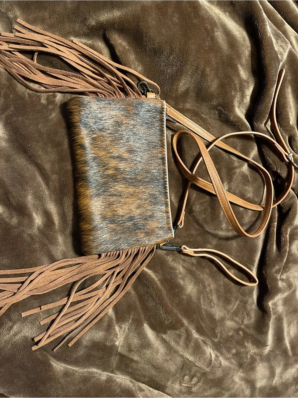 Fringe Cowhide Crossbody Bag in Brown