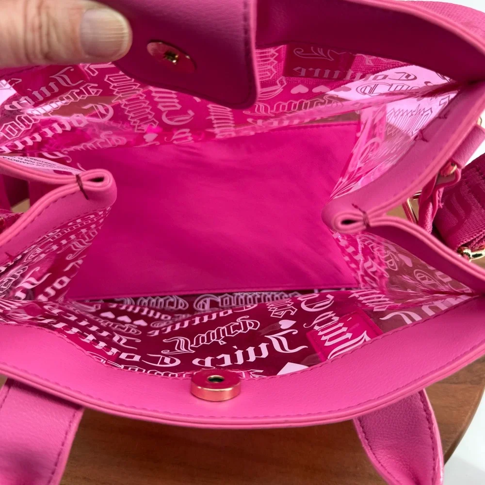 Juicy Couture Tote Bag Womens Hot Pink Clear PVC Monogram Crossbody Small Y2K