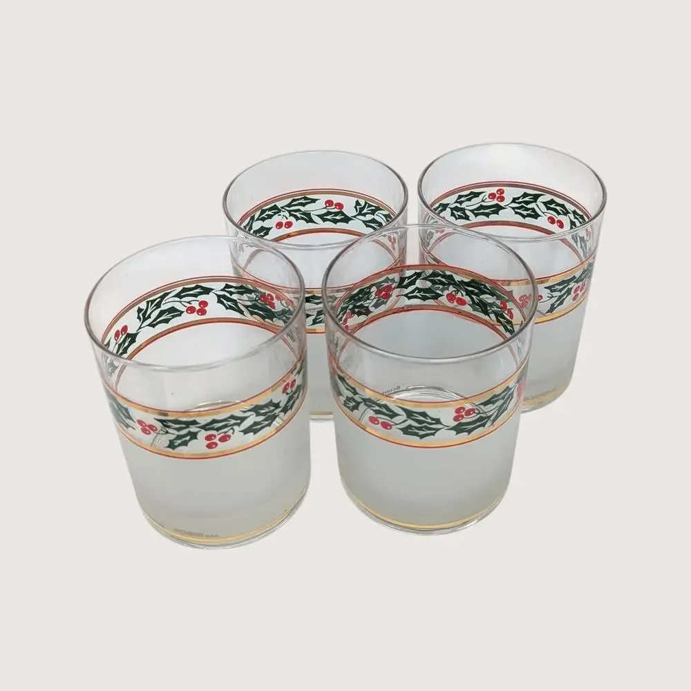 Vintage Culver Holiday Holly Ice Bucket and Glassware Set