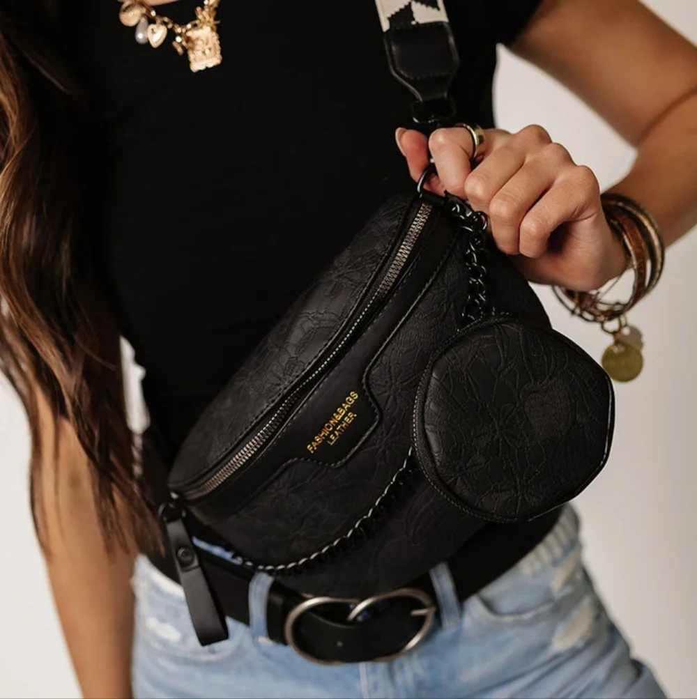 NWT Black Floral Embossed Crossbody Sling Bag
