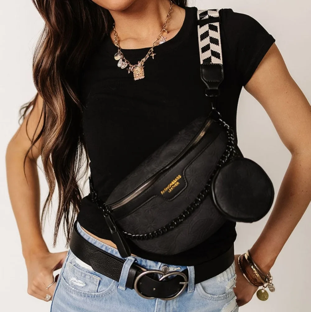 NWT Black Floral Embossed Crossbody Sling Bag
