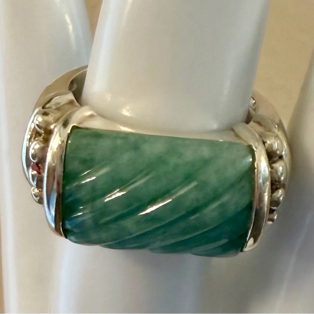 Judith Ripka Sterling Silver and Jade Ring, Sz 6.75