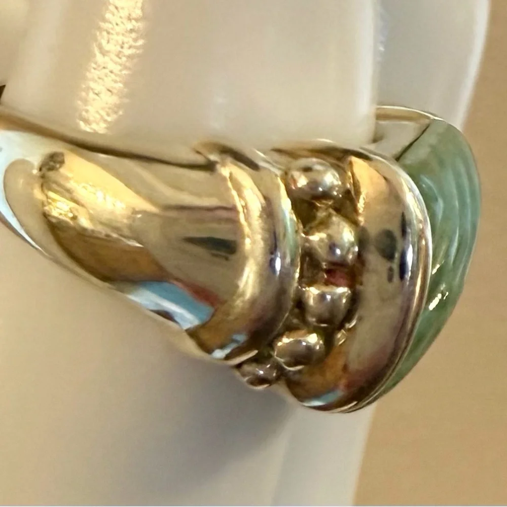 Judith Ripka Sterling Silver and Jade Ring, Sz 6.75