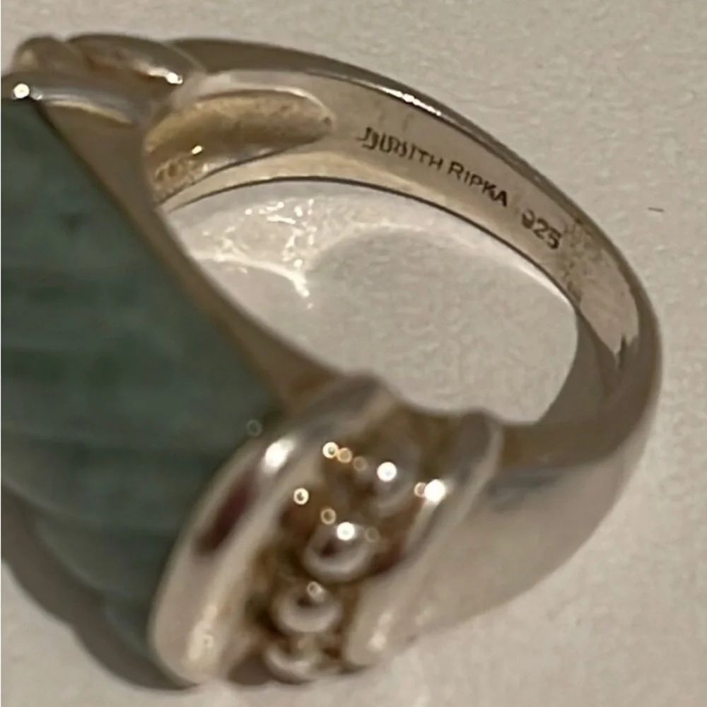 Judith Ripka Sterling Silver and Jade Ring, Sz 6.75