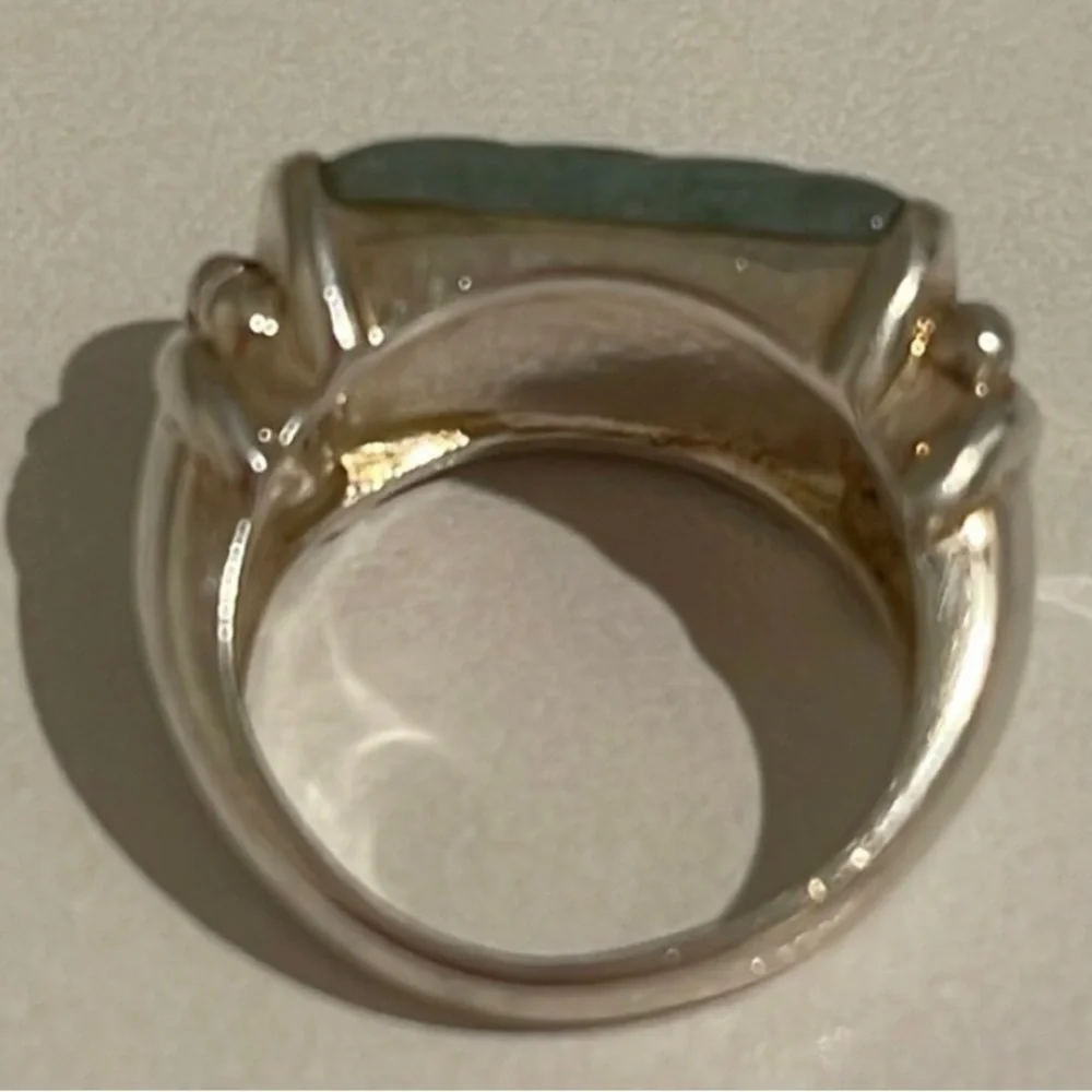 Judith Ripka Sterling Silver and Jade Ring, Sz 6.75