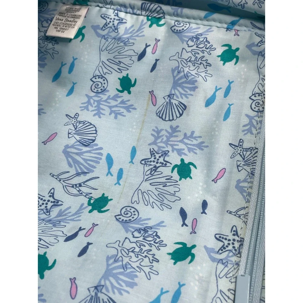 Vera Bradley Straw Mini Totepack Spring Mint Stripe Teal Blue White Backpack Bag