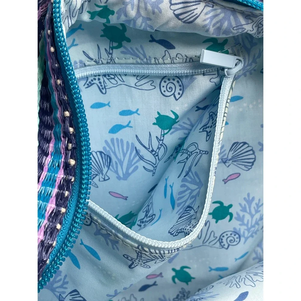 Vera Bradley Straw Mini Totepack Spring Mint Stripe Teal Blue White Backpack Bag