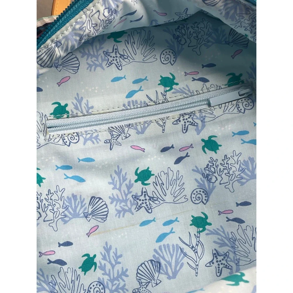 Vera Bradley Straw Mini Totepack Spring Mint Stripe Teal Blue White Backpack Bag