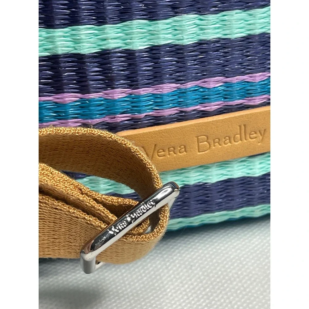 Vera Bradley Straw Mini Totepack Spring Mint Stripe Teal Blue White Backpack Bag