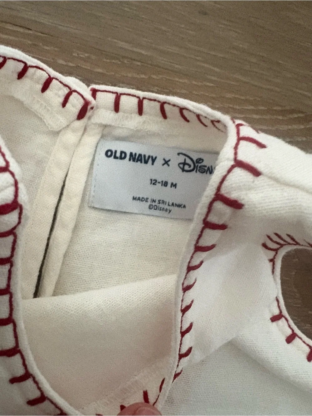 NWT Cream Sleeveless Embroidered Kids Top with Red Trim; 12-18 months
