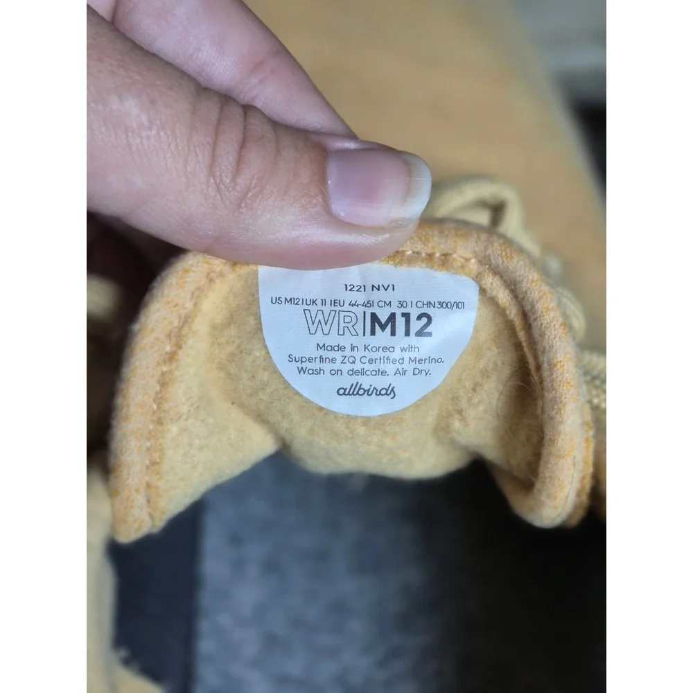 Allbirds Mens Wool‎ Runner Yellow Merino Wool Sneakers Size 12