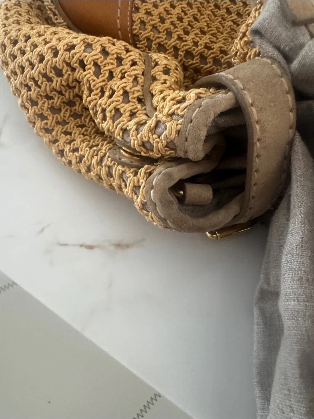 Prada Yellow Crochet Shoulder Bag with Taupe Leather Trim