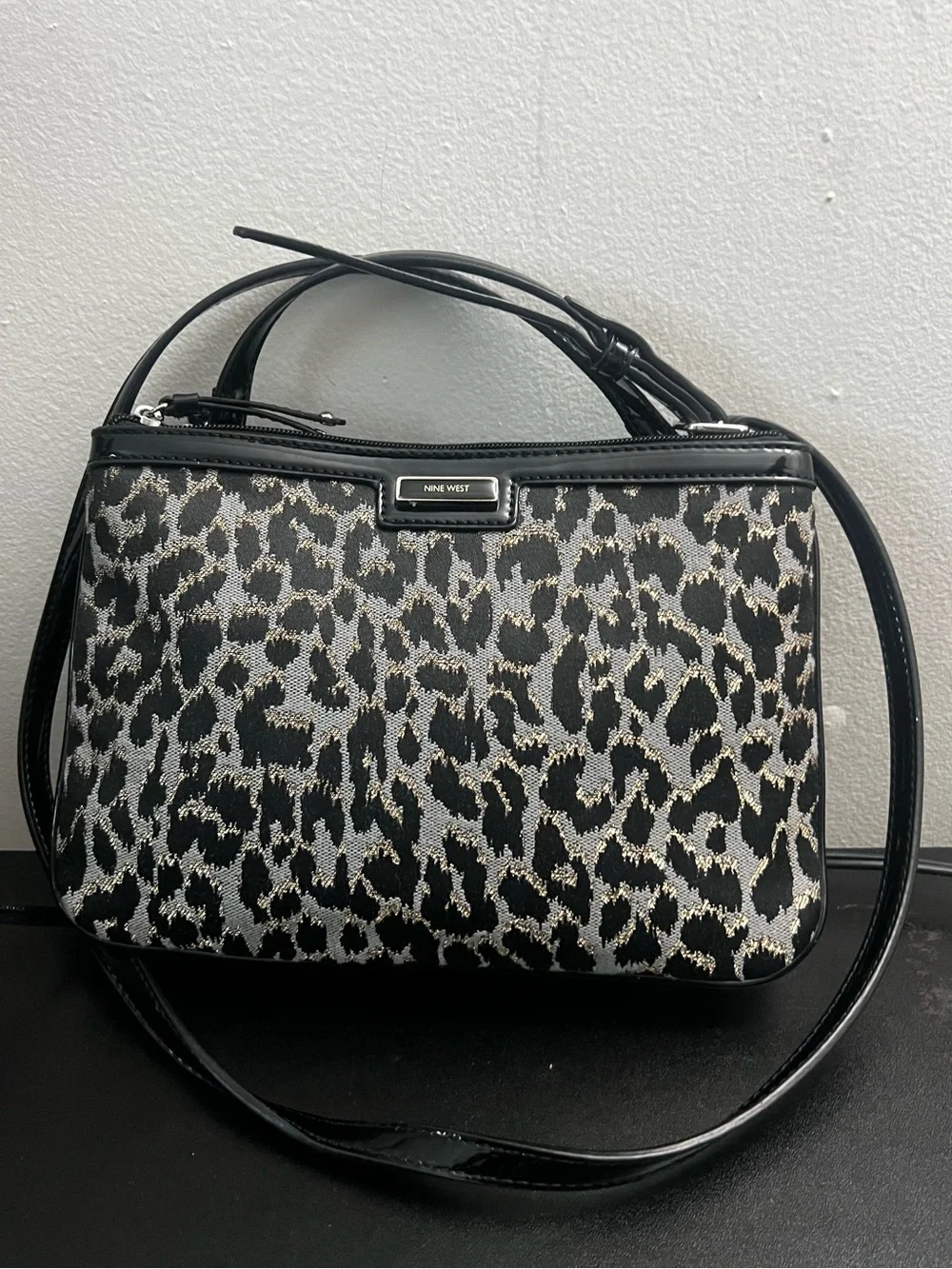 Nine West Leopard Animal Print Crossbody Double Zip Pockets