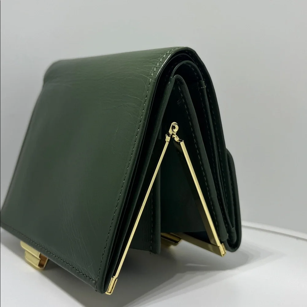 vintage Givenchy green leather kiss lock wallet