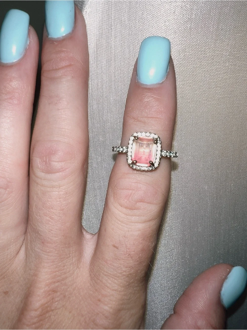 Princess cushion cut watermelon tourlemine ring size 6