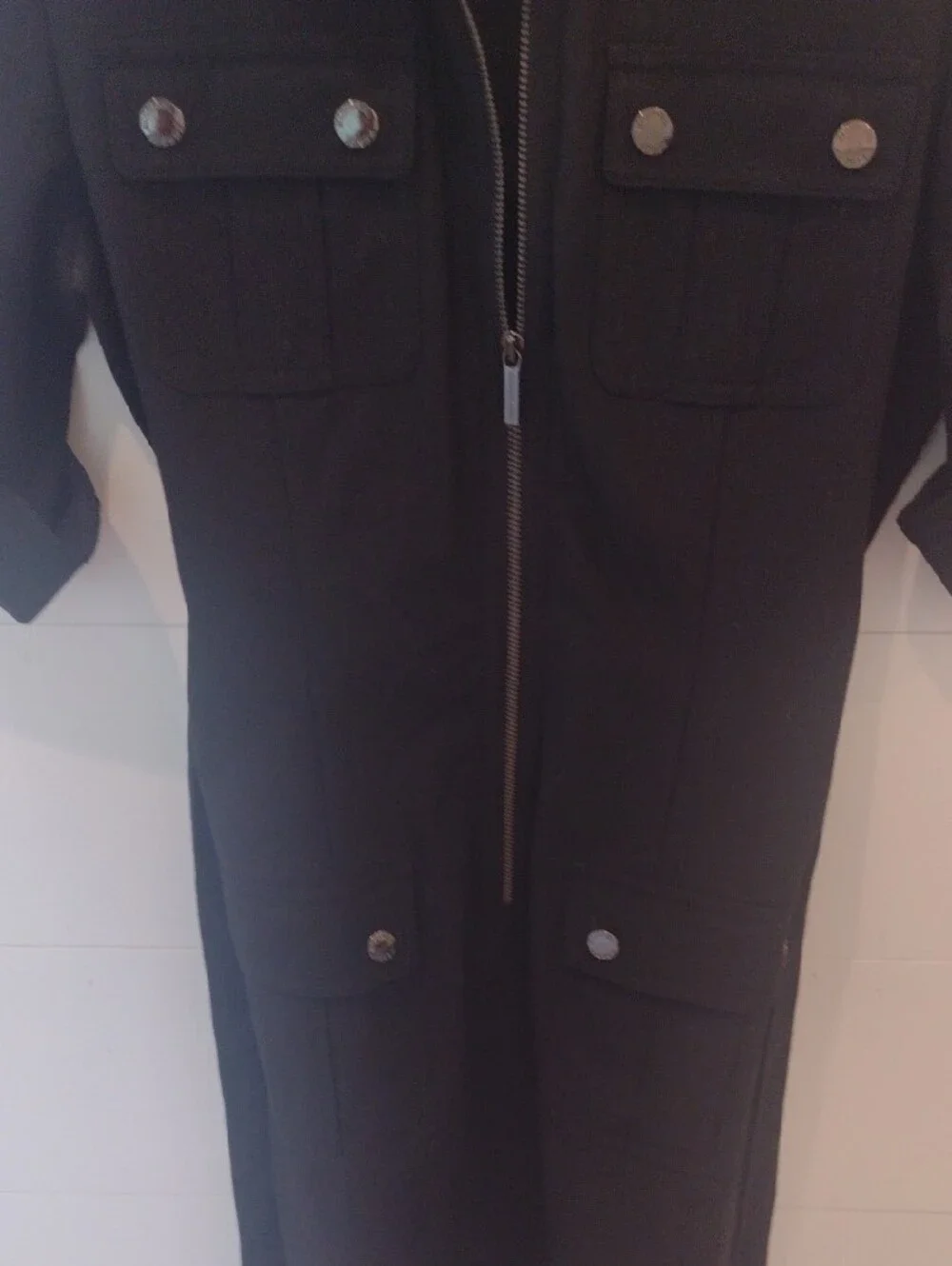 Black Zip-Front Utility Shirt Dress Michael Kors Size Small