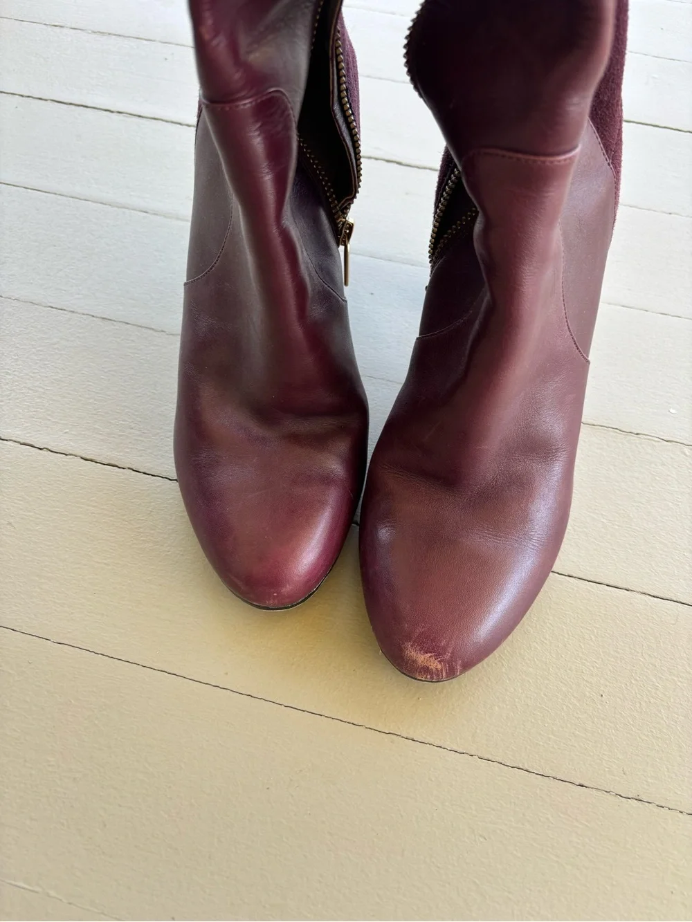 Michael Kors Over-the-Knee Leather & Suede Boots in Burgundy