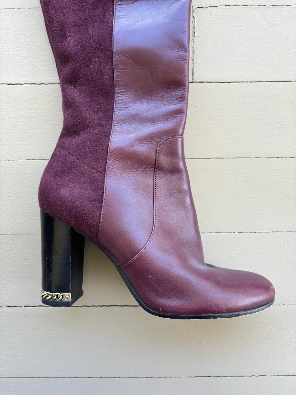 Michael Kors Over-the-Knee Leather & Suede Boots in Burgundy